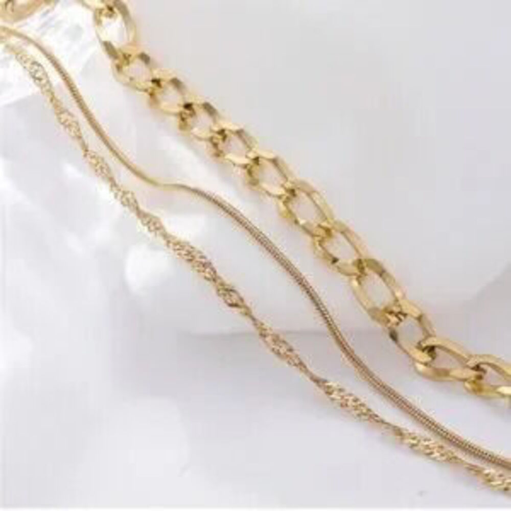 Gold 14k Gold Plated Cuban Chain Layered Bracelet